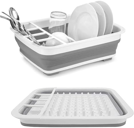 Haipky Collapsible Bowls, Plates, and Dishes Drainer - Portable Space-Saving Dish Rack for Kitchen, RV, Campers, and Travel Trailers