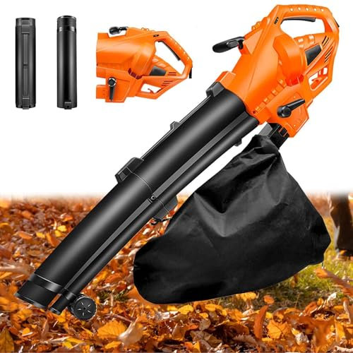 Souffleur De Feuilles Puissant 3 En 1 +Aspirateur +Broyeur De Feuilles, Souffleur De Jardin électrique -Réglage à 6 Vitesses Avec Sac De Collecte De 35L, Rapport De Poudre 10:1