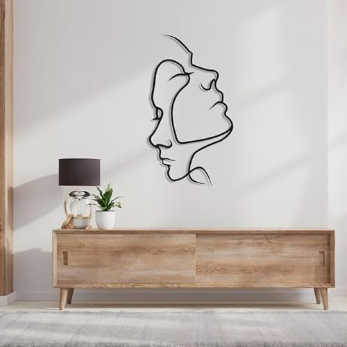 Metallpaar-Gesichtslinien-Wandkunst, minimalistische Frauen-Männer-Gesichts-Wanddekoration, abstrakte Wandskulpturen for Aufhängen for Schlafzimmer, Wohnzimmer, Flur, Büro(Schwarz,60*33cm)