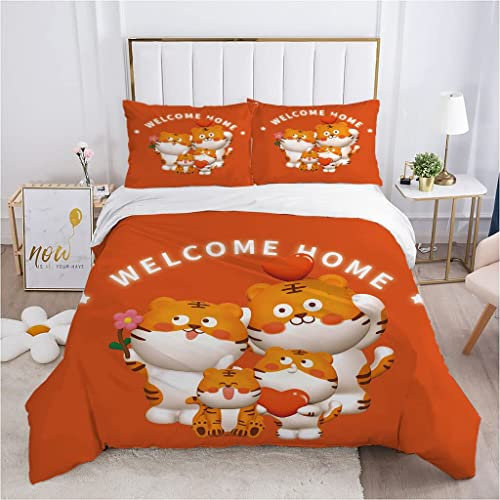 CHCHNXY Bettwäsche 135x200,Roter Tiger Flauschige Weich Microfaser Bettbezug Mit Reißverschluss,Für Kinder Jungen Mädchen Junge Bettwäsche-Sets(1*Kissenbezug 80x80cm