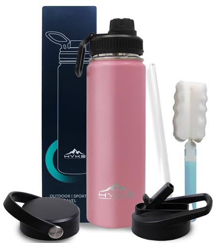 U2PICK Vacuum Insulated Water Bottle 700ml with Straw Leakproof BPA Free | Stainless Steel Water Bottle with 3 Replaceable Cup Lids Wide Mouth for Cycling, Running, Gym, Camping, Travel ,Office (Pink)