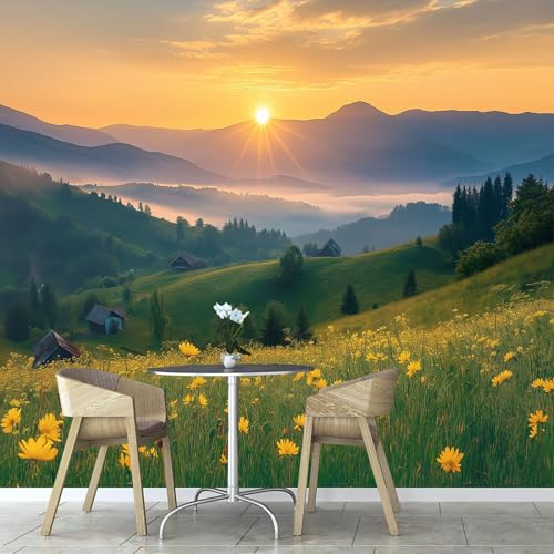 Murales Papel Pintado Salon Naturaleza Valle,250×175cm Fotomurales 3D Amanecer Pradera Tejido Seda Papel Tapiz FotográFico Decorativos Murales Dormitorio Oficina Hotel