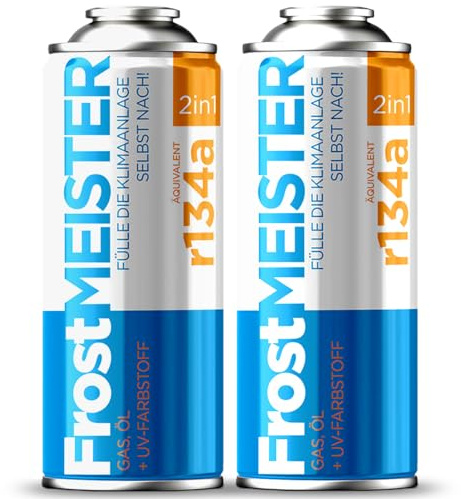 FrostMEISTER 2in1 Auto Klimaanlagen-Befüllset 400 ml: Schnelles und einfaches Befüllen mit R134a-Ersatz (1995–2016), umweltfreundlich und sicher für Fahrzeuge, 2 Dosen x 400 ml