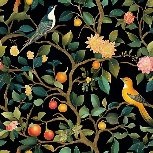 SOEWIOU Carta da parati rimovibile con uccello/foglie, 300 x 44,5 cm, spessa, colorata, frutta, uccello, foglia verde, per casa, camera da letto, armadi e cucina