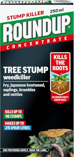 Roundup Tree Stump & Rootkiller Concentrate 250ml – Kills Tree Stumps, Roots, Brambles, Nettles & Japanese Knotweed – Includes Reusable Pipette – Treats Up to 16 Stumps