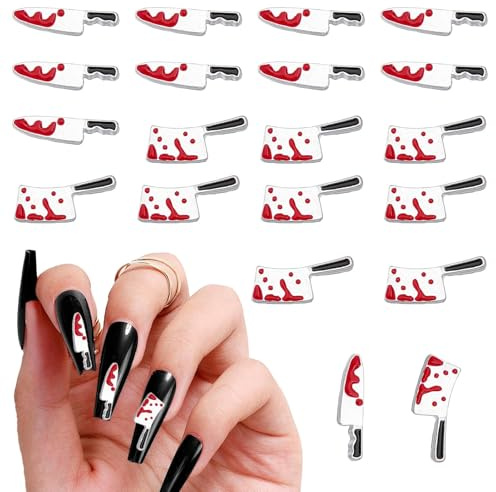 NICENEEDED 20 PCS Breloques pour Nail Art Halloween Blood Knife Couteau Kicken Couteau Tranchant en Alliage Décoration D'Ongles Gothique d'halloween Décoration D'Ongles Vintage à Faire Soi Même
