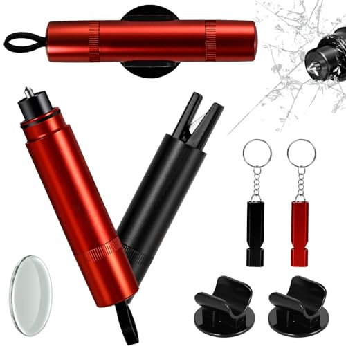 2 Stück Gurtschneider Notfallhammer, 2-in-1 Auto Nothammer mit Gurtschneider und Glasbrecher, Notfallhammer mit Testglas, für Auto und Bus (Schwarz + Rot)