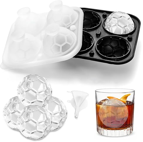 ZSYILIN 3D Silikon Eiswürfelform Fußball, Große Eiskugelform mit Deckel, Runde Eiswürfel Form, Whiskey Eisform, Eiskugeln für Getränke Cocktails Saft Kaffe Küche Getränk