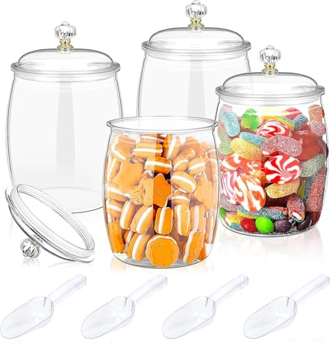 SWHCM 4er Set Vorratsgläser aus Kunststoff 1.9 L – Klare Aufbewahrungsgläser mit Deckel für Kekse Süßigkeiten Trockenfutter Snacks Küche mit Löffeln – Luftdichtes Apothekerglas