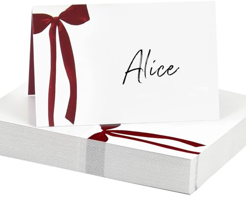 100pcs Christmas Place Cards Red Bow Christmas Table Name Place Cards for Table Setting Decoration Winter New Year