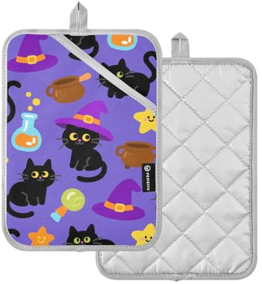 Set di presine con simpatici gatti neri per Halloween presina con tasche e tappetino da forno, confezione da 2