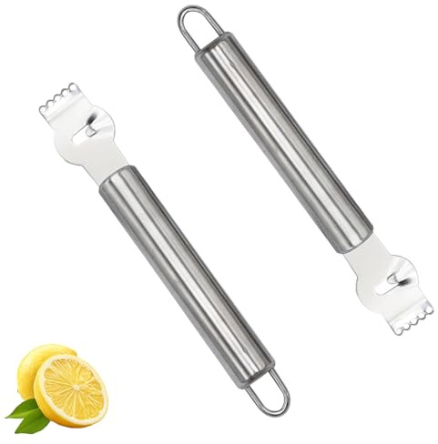 2 Stück Zitronen Zester Schäler Edelstahl,Zestenreißer & Zitronenreibe für Zitrusfrüchte,Zester Reibe,Orangenschäler,Zitronenschäler Zestenschneider für Cocktails,Backen und Küchenarbeiten(Silber)