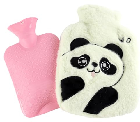 MHwan Bouillotte eau Chaude, 1L, Peluche et Moelleuse Bouillote, en Pvc Antidéflagrant et Antifuite pour Enfants et Adultes, Isolation Durable et Longue Durée