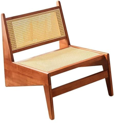 Rattan-Stuhl, Mid-Century, moderner Armlehnstuhl, Massivholzkonstruktion, ideal für Schlafzimmer, Balkon und Terrasse