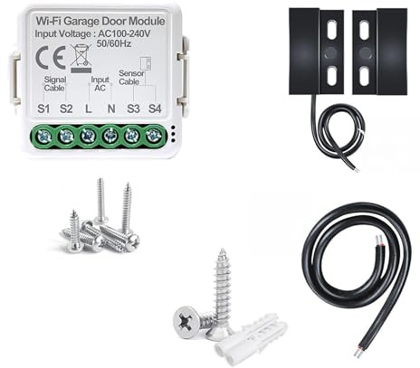 FACAIIO Smart Wi-Fi und Bluetooth Garagentoröffner Controller mit APP und Sprachsteuerung, kompatibel mit Tuya Smart Life, 100-250VAC, 5m Kabel, Weiß