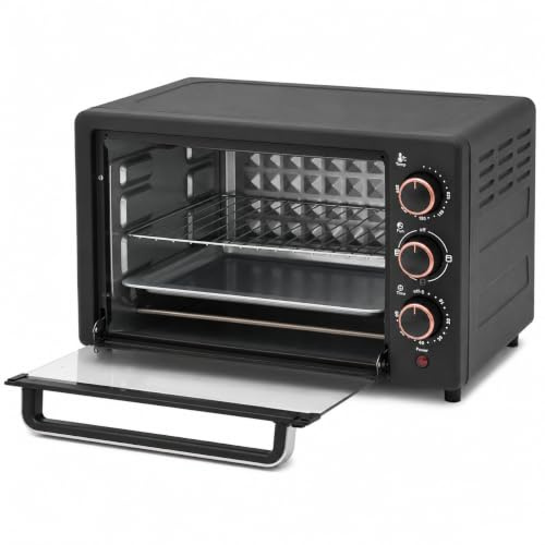 Mini Backofen 22L 1000W Tischbackofen mit Grillrost und Backblech Pizzaofen | Kompakter Tischbackofen mit 22L Volumen, 4 Heizrohren, 60 Min Timer und verstellbarer Temperatur für Pizza und Backen