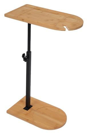 Beistelltisch Höhenverstellbar Couchtisch Klein Beistelltische C Form Sofatisch 360° Drehbar Tischplatte 40x22 cm aus Bambus 42-82cm Hoch Kaffeetisch C-förmig Sofa Beistelltisch Couch Versteckt Basis