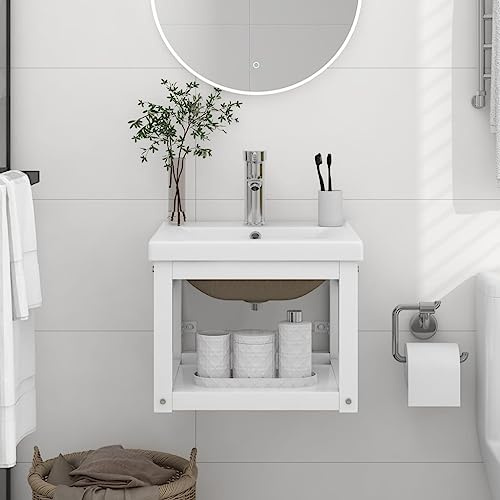 Mimdixy Armadio da pavimento per il bagno, lavabo con lavandino, ferro bianco, per bagno, soggiorno, cucina, corridoio, piccoli spazi