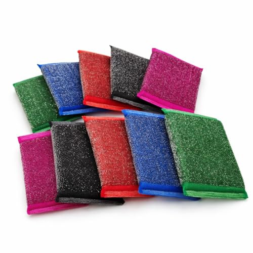 Fuchsglanz Edelstahl Scheuerschwamm 10er Set Topfreiniger aus Edelstahlfasern Extra Stark gegen Eingebranntes Ideal für Töpfe, Pfannen, Grill, Backblech – Reinigungsschwämme für Küche + Haushalt