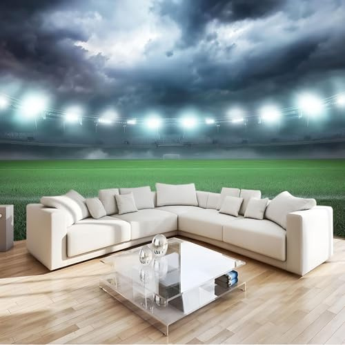 Fotomurales Campo De Fútbol Césped Cielo Papel pintado mural 200 x 140 cm tejido no tejido, Arte Papel tapiz mural Verde Grisáceo Moderna Decoración De Pared Sala Oficina Salón