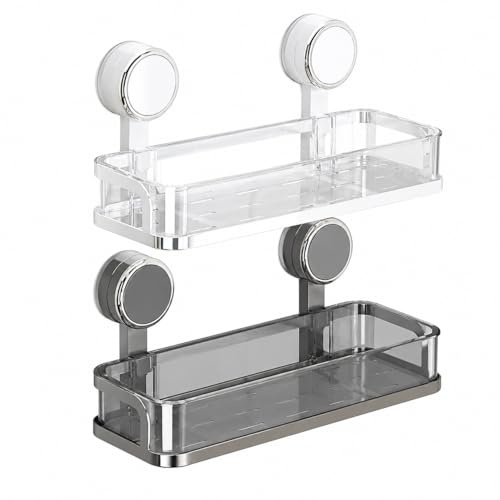 Aymzbd Estante Esquinero para Regara sin Taladro, Organizador Baño con Ventosa, estantería baño sin Taladro, Blanco + Gris Plomo, Pequeño (30cm) - Paquete de Dos