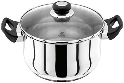 Judge Vista Stainless Steel Extra Large Stockpot with Twin Handles 24cm, 5L, Shatterproof Vented Glass Lid, Induction Ready, Oven Safe