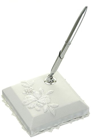 DivaDesigns Embroidery Wedding Guest Book Pen Stand White