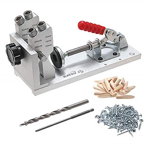 KATSU Set med jigg för fickhål, aluminium, fickhål, jigg, pluggborr, snickeri set, bärbar, träbearbetning, borrning, styrskena, positionering, stans, lokalisering, verktyg 105418