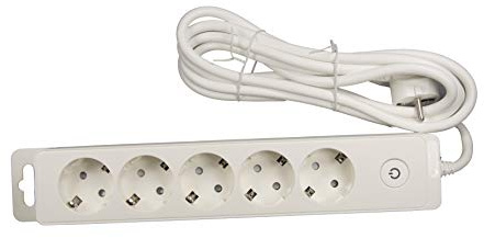 Schneider Multiprise de table avec interrupteur, norme allemande 3 ou 5 prises, blanc avec 2 x USB (5 prises avec câble de 5 m)