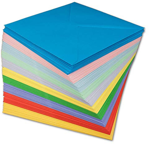 50 quadratische Briefumschläge Bunt Mix - 100 g/m² Kuvert Ohne Fenster 15,5 x 15,5 cm - Nassklebung spitze Klappe - Umschläge Paket farbig zur Taufe - Glüxx-Agent
