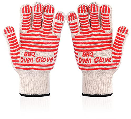 Oven Gloves Oven Mitts Heat Resistant Oven Mitts with Fingers,Oven Gloves with Fingers Cooking Gloves for BBQ, Grilling, Baking,Cutting, Welding, Smoker Fireplace，Oven Glove 2 Pack (red)