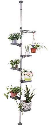 BAOYOUNI 7-Ebenen Teleskop Blumenregal Blumentreppe Pflanzenständer Indoor-Anlage Steht Federspannung Pole Metall Blume Display Rack Space Saver Corner Floral Topf Aufhänger Regal, Grau