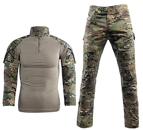 LANBAOSI Men's Tactical Combat Shirt and Pants Set Long Sleeve Woodland Hunting Military Uniform 1/4 Zip