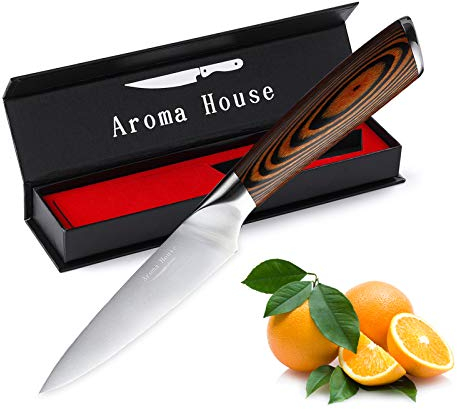 Aroma House Gemüsemesser scharf Schälmesser - Obstmesser Küchenmesser klein 4 zoll Kochmesser profi Messer, Schmiedestücke aus Deutschem Kohlenstoffstahl Ergonomischer mit Geschenkbox