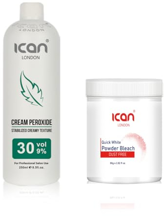ICAN LONDON PROFESSIONAL CREAM PEROXIDE 30 VOL 9% 250 ML + WHITE POWDER BLEACH (JAR)80 G SET
