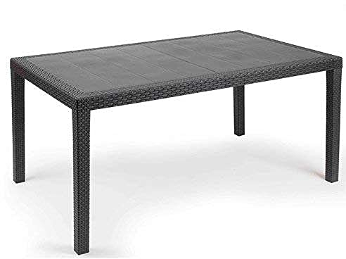 Dmora - Außentisch Imola, festes rechteckiges Regal, Mehrzweck-Gartentisch mit Rattan-Effekt, 100 % Made in Italy, 138 x 78 x 72 cm, Anthrazit