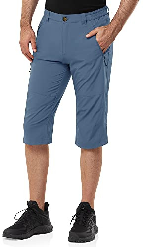 33 000 fot herr 3/4 byxor cargoshorts korta vandringsbyxor stretch lätta cykelbyxor sommar capri-trefjärdedelar byxor utomhus shorts UPF 50 med många fickor för vandring löpning cykling, Denim blå, XL