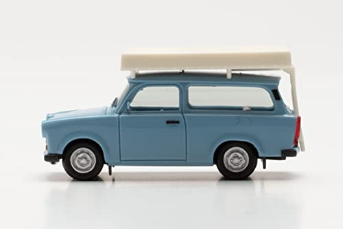 herpa Trabant 601 Universal Dachzelt, Modellauto, originalgetreu im Maßstab 1:87, Auto Modell für Diorama, Modellbau Sammlerstück, Deko Automodelle aus Kunststoff, Farbe: Pastellblau
