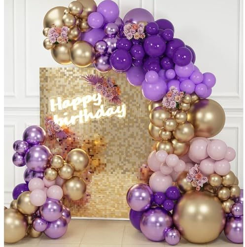 Kit de globos para guirnalda, colores morado y dorado cromado, bodas, niñas, mujeres, cumpleaños, novia, baby shower, decoraciones de fiesta temática de Rapunzel