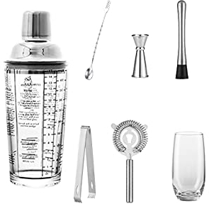 Shaker Cocktail Jeu de Verre Shaker, Shaker Shaker Shaker Shaker Shaker, Recette de la Courroie d'outils de la Main de Cocktail Set à Cocktail (Color : Bruin)
