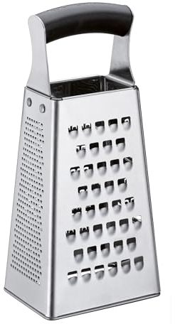 Küchenprofi Râpe carrée Master Grip en acier inoxydable | Lames tranchantes avec zesteur fin | Passe au lave-vaisselle | Râpe à légumes, râpe à fromage, rabot à chou, râpe à pommes | 23,5 cm de haut