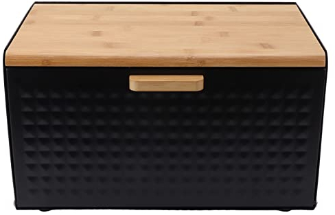 Otufan Holz-Brotkasten, 35,6 X 21,6 X 20,1 cm, Eisen, Natürlich, Vintage, Großes Fassungsvermögen, Brotaufbewahrungsbox, Brotkästen Für Küche, Arbeitsplatte, Bäckerei(Schwarz)