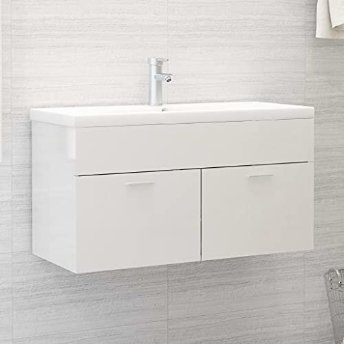 prissent Badezimmermöbel mit integriertem Waschbecken aus Spanplatte Holzmöbel mit Waschbecken Badezimmermöbel Hängemöbel Badezimmer Hängeschrank Badezimmer Hängeschrank Badezimmer Hängende Möbel Weiß