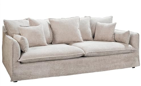 3-Sitzer Sofa HEAVEN - 200cm - champagner beige - Bouclé - Federkern | 9 Kissen inklusive, abnehmbarer Bezug, waschbar bei 30°C, Nosagfederung, Landhausstil, pflegeleicht, belastbar bis 110 kg