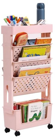 YOTATING Mobiles Bücherregal mit Rad, große Kapazität, Bücherregal, Zeitschriftenwagen, Kinder, bewegliches Aufbewahrungs-Bücherregal mit 5 Ebenen, für Zuhause, Klassenzimmer, Schule, Büro, Wohnheim,