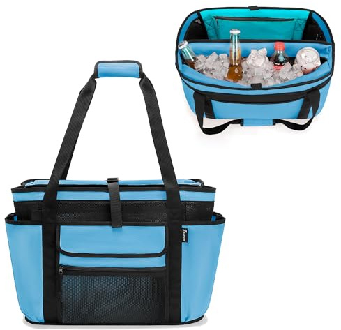 Fasrom Strandtasche XXL mit isolierter Kühltasche, wasserdichte Strandtasche mit Trocken-Nass-Trennung für Pool, Schwimmen, Reisen, Blau(Patent Design)