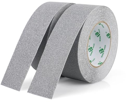 BOMEI PACK Gris Cinta adhesiva antideslizante, 2 Rollos 50mmx10m cinta adhesiva antideslizante, fuerte seguridad adhesiva para uso en interiores y exteriores