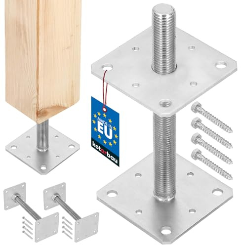 KOTARBAU® 2 pces. Support de Poteau - Acier Galvanisé - 110 x 110 x 250 mm - M24 - Argent - Pied Réglable - Support Poteau Bois - Fixation Robuste Extérieur Intérieur