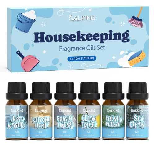 SALKING Housekeeping Fragrance Oils, Essential Oils Gift Set, Diffuser Oils, Scented Oils for Soaps Candle Making - Just Washed, Welcome Home, Bright Linens, Clean Trick, Clean Breeze, So Clean