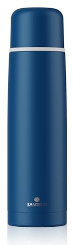 SANTECO Edelstahl-Thermoskanne 1 l, doppelwandige, vakuumisolierte Wasserflasche, Kaffee-Thermoskanne für heiße und kalte Getränke, 1000 ml, auslaufsicher, BPA-frei, Deckel als Becher